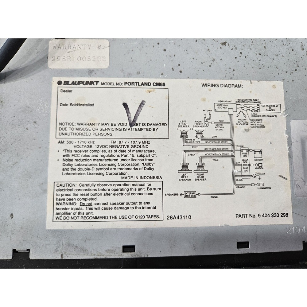 Vintage Blaupunkt Portland CM85 Car Stereo Cassette No Faceplate. Not Tested - Picture 5 of 8